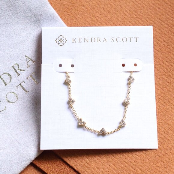 Kendra Scott Haven Heart White Crystal Chain Bracelet Gold - Picture 1 of 2